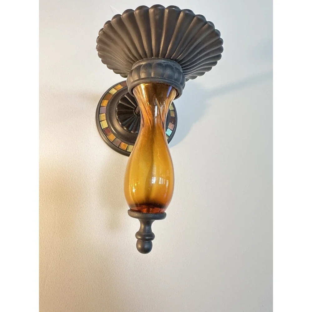 PartyLite Global Fusion Candle Holders Mosaic Glass Pair Of Wall Sconce Retired